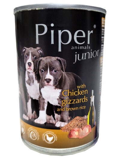 PIPER DOG JUNIOR CHICKEN GIZZARDS & BROWN RICE 400G LATA