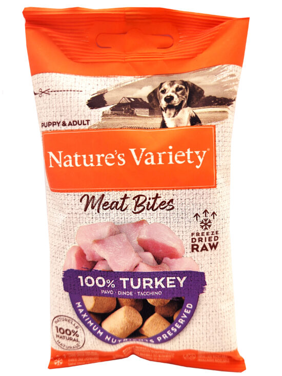NV DOG ALL SIZES MEAT BITES TURKEY  15G SOBRE