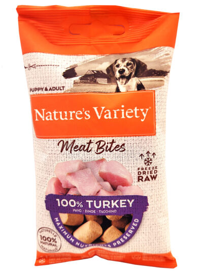 NV DOG ALL SIZES MEAT BITES TURKEY  15G SOBRE