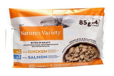 NV CAT BOCADITOS EN SALSA MULTIPACK 4X85G SOBRES 2SALMON+2CHICKEN