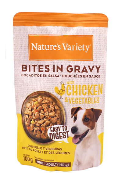 NV DOG BITES IN GRAVY CHICKEN&VEGETAVLES MINI/ADULT 100G SOBRE