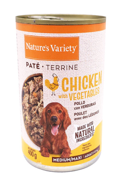 NV DOG PATE TERRINE CHICKEN&VEGATABLES MED/MAX ADULT 400G LATA