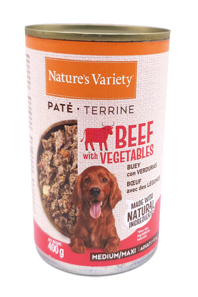 NV DOG PATE TERRINE BEEF&VEGETABLES MED/MAX ADULT 400G LATA