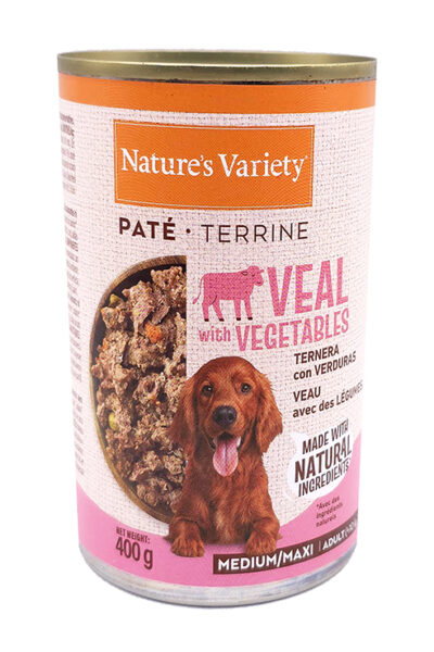 NV DOG PATE TERRINE VEAL&VEGETABLES MED/MAX ADULT 400G LATA
